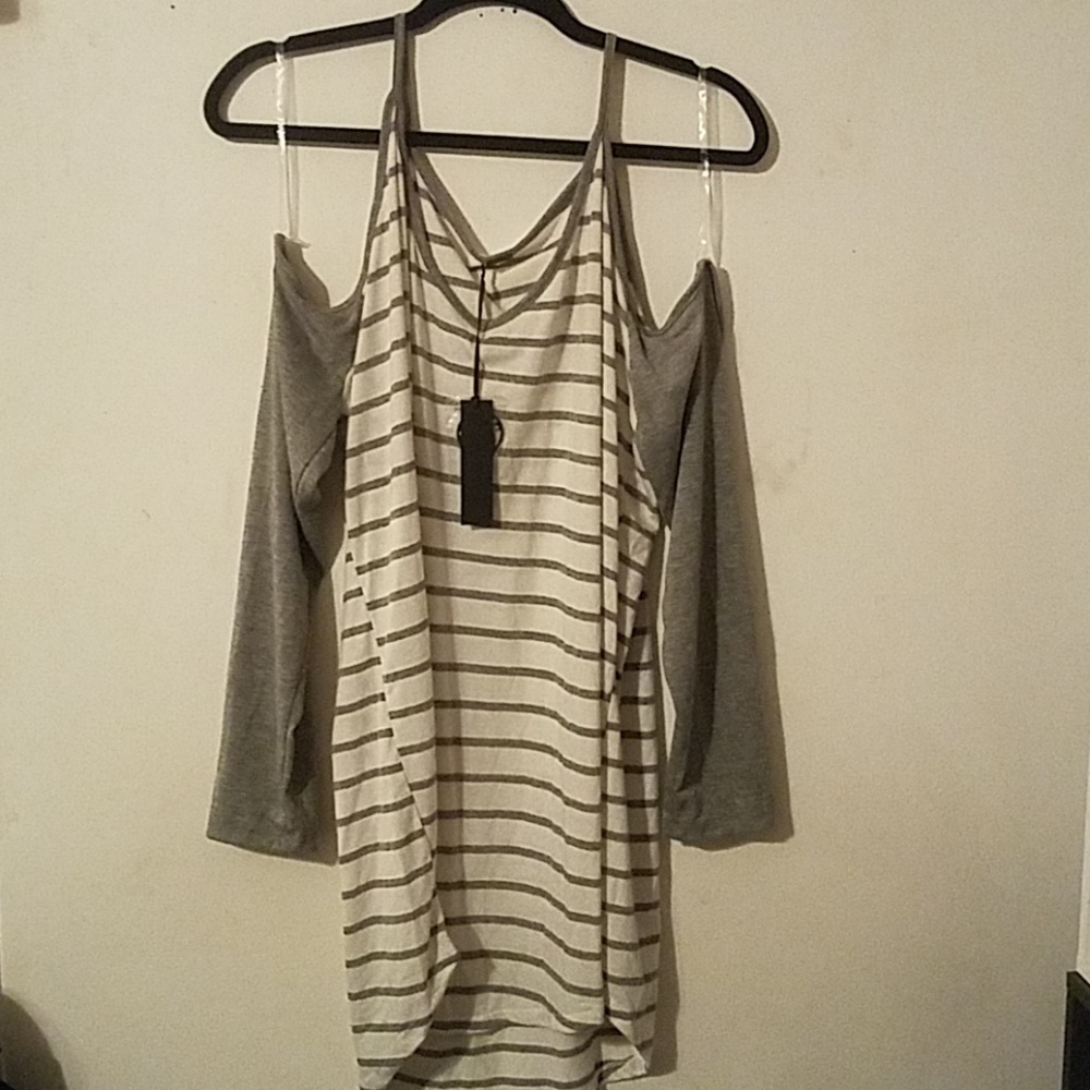 Poof! Striped Cold Shoulder Top